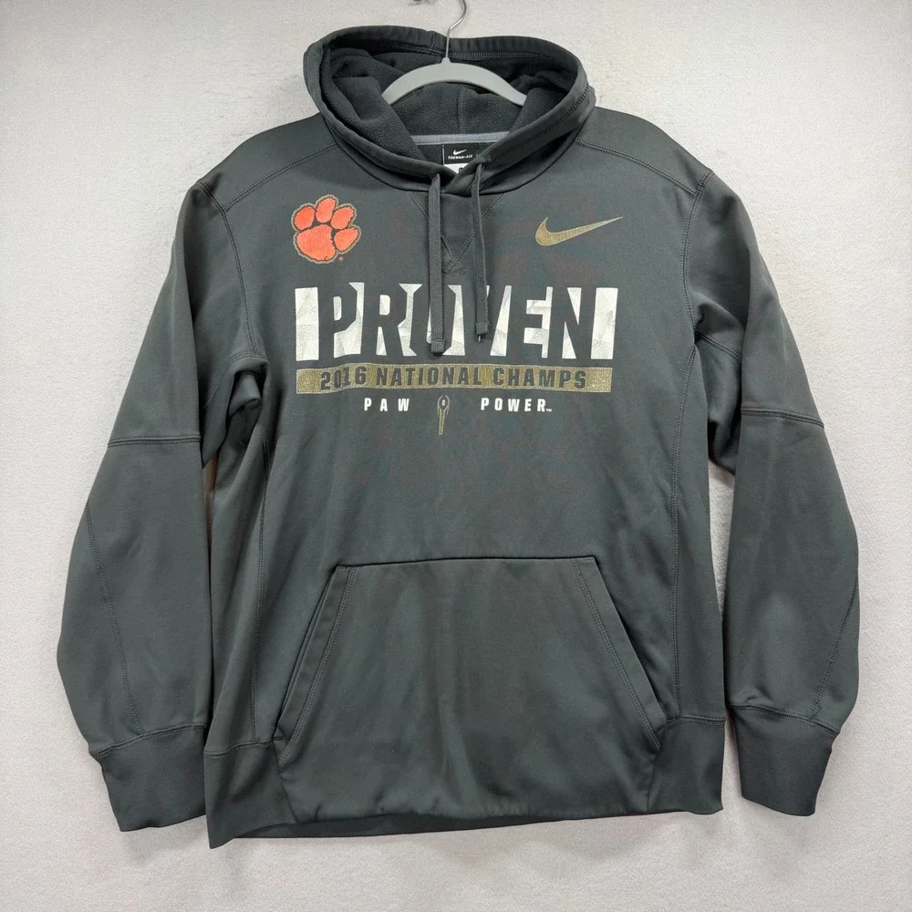Clemson Tigers Nike‎ Hoodie Mens Medium Grey 2016 National Champions Therma-FIT